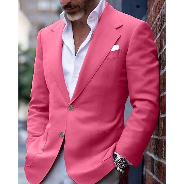  Bărbați Blazer Afaceri Petrecere cu cocktail Petrecere Nuntă Modă Casual Primăvara & toamnă Poliester Culoare solidă Buzunar Nasturi Comfortabil Cu Un Nasture Blazer Roz Deschis Galben Roz Îmbujorat
