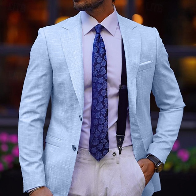  Bărbați Absolvire Blazer Afaceri Petrecere cu cocktail Petrecere Nuntă Modă Casual Primăvara & toamnă Poliester Culoare solidă Buzunar Nasturi Comfortabil Cu Un Nasture Blazer Cafea Albastru Deschis