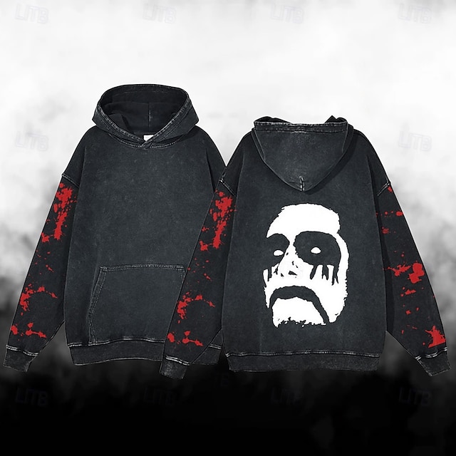  Víspera de Todos los Santos Gritar Cara de fantasma Esqueleto Sudadera Camiseta extragrande lavada con ácido Estampado Bolsillo delantero Gráfico Para Pareja Hombre Mujer Adulto Mascarada Estampado