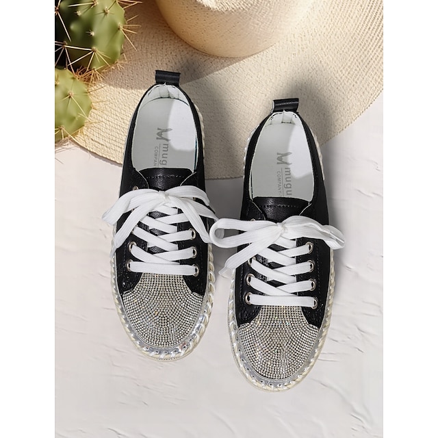  Damskie Adidasy Bling Bling Buty Komfortowe buty Na zewnątrz Codzienny Podróże Platforma Okrągły palec u nogi Moda Codzienny Wygoda Brokat Metaliczna skóra PU Sznurowane Srebrny Czarny Biały