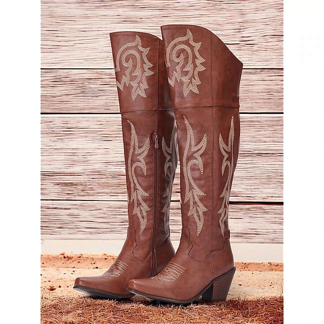 Women's Vintage Brown Western Cowboy Boots with Embroidered Detailing - Perfect for Rodeo, Country Concerts, and Daily Wear 6