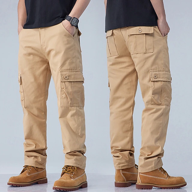 Men's Cargo Pants Trousers Work Pants Buttons Multi Pocket Plain Wearable Outdoor Daily Camping & Hiking Fashion Classic Black Army Green 12
