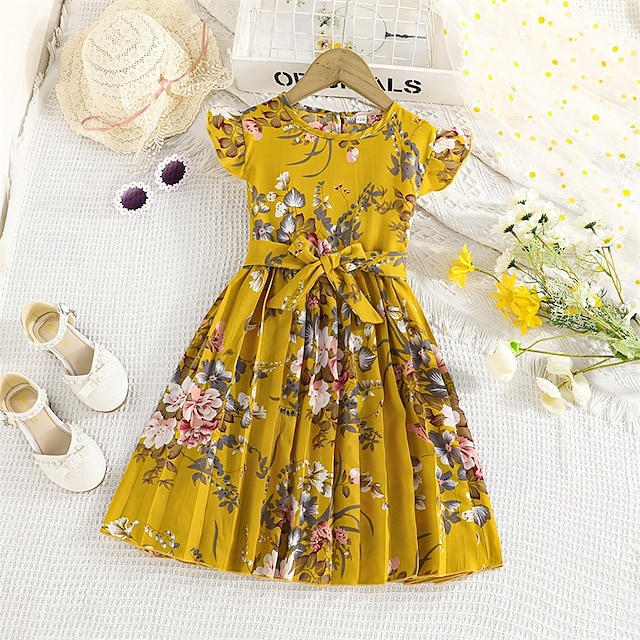  Easter Girls' 3D Flower Dress Sleeveless Summer Vacation Daily Holiday Princess Beautiful Sweet Kids 4-12 Years Casual Dress A Line Dress Midi Regular Fit