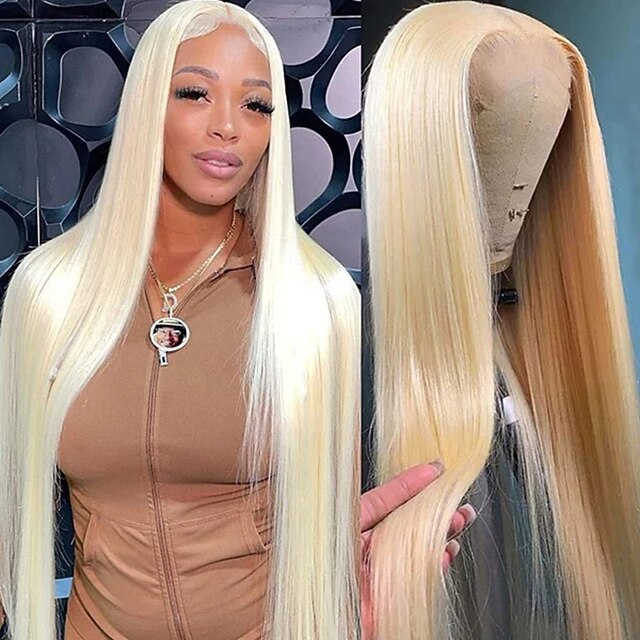  613 loira cabelo liso 13x4 perucas de renda frontal cabelo humano pré-arrancado com cabelo de bebê