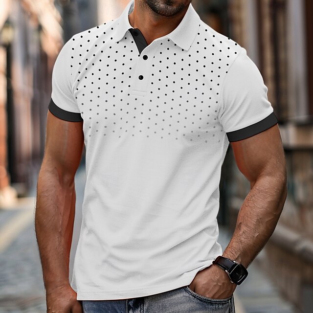 Men's Polo Shirt Golf Shirt Casual Classic Short Sleeve Comfortable Polka Dot Dot Button Front Summer Spring Regular Fit Black White Red Navy Blue Light Grey Orange Polo Shirt 14