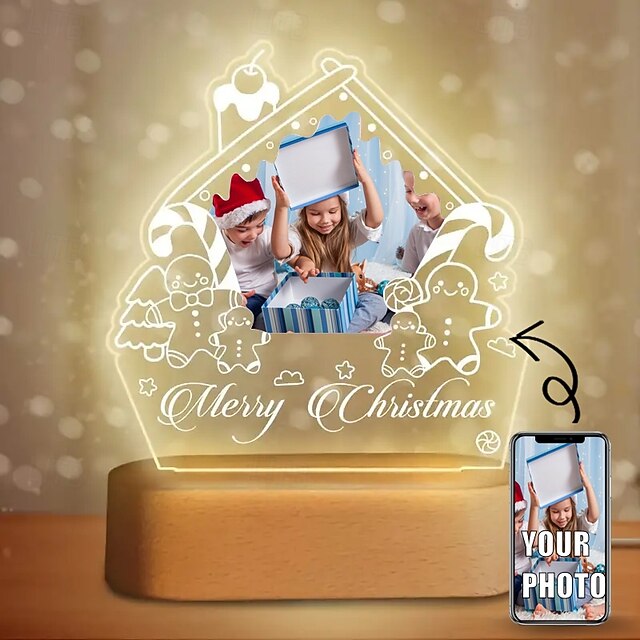 Personalized Christmas LED Night Light Acrylic Lamp Custom Photo USB