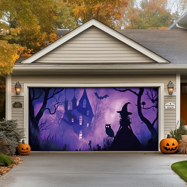 Halloween Door Decorations Outdoor Halloween Garage Door Cover Jack O Lantern Banner Large Tapestry Backdrop Scarecrow Decoration for Holiday Outdoor Garage Door Home Wall Decorations 22
