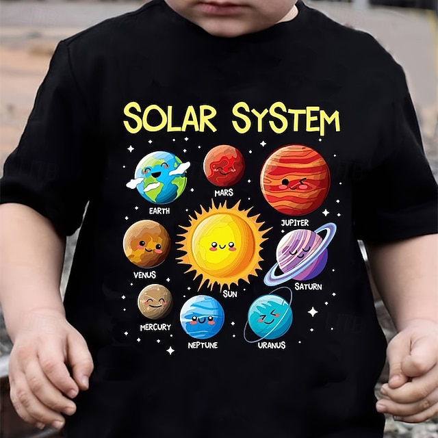  100% puuvilla Lapset Poikien Musta Taivas / Galaxy T-paita Yläosat Tiukka pyöreä kaula-aukko Lyhythihainen Kausaliteetti Arki-asut Loma Muoti Urheilu Painettu Kesä