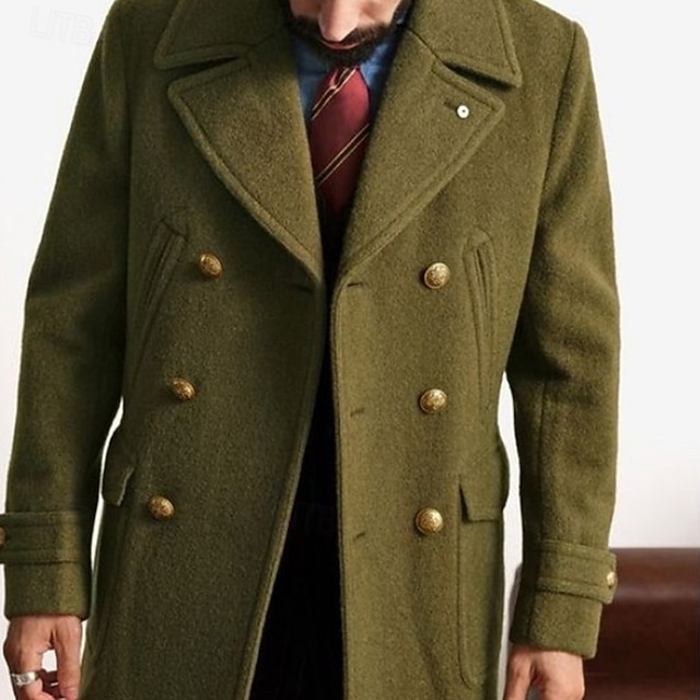  Herre Peacoat Trenchcoat Daglig Ferierejse Efterår vinter Polyester Hold Varm Overtøj Tøj Mode Klassisk Vanlig Lomme Knaphul Dobbeltradet