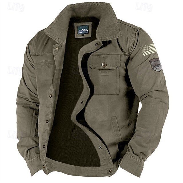  Per uomo Giacca leggera Giacca da camionista Giacca pratica Giacca cargo Esterno Giornaliero Anti-usura Tasche multiple Primavera & Autunno Bandiera Di tendenza Classico Bavero Standard Cachi Verde