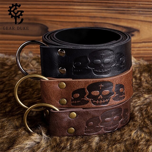 Men's Belt Waist Belt Black Brown PU Alloy Retro Adjustable Skull Pumpkin Halloween Daily 15