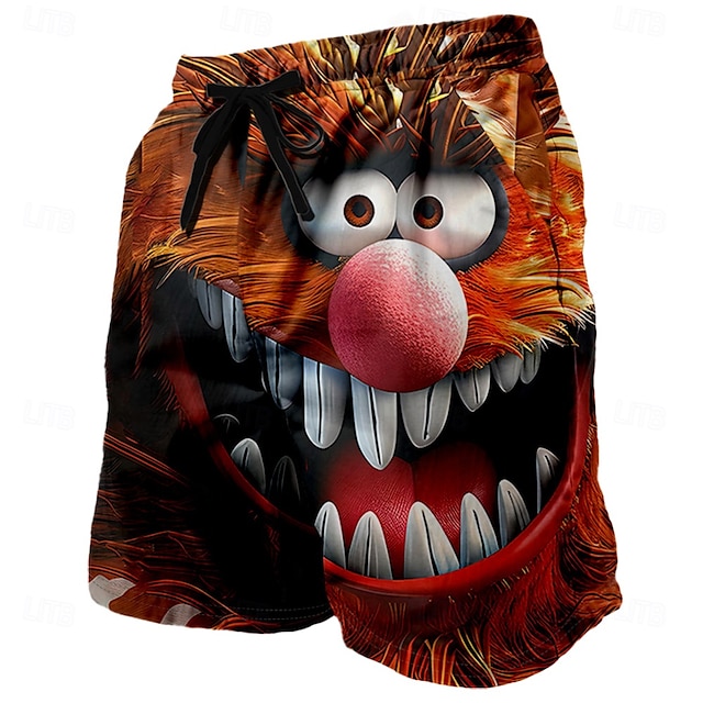  Men's Animal Cartoon Optical Illusion Sweat Shorts Beach Shorts Terry Shorts Mid Waist Vintage Casual Daily Holiday Streetwear Drawstring Elastic Waist 3D Print Designer Clothing Apparel