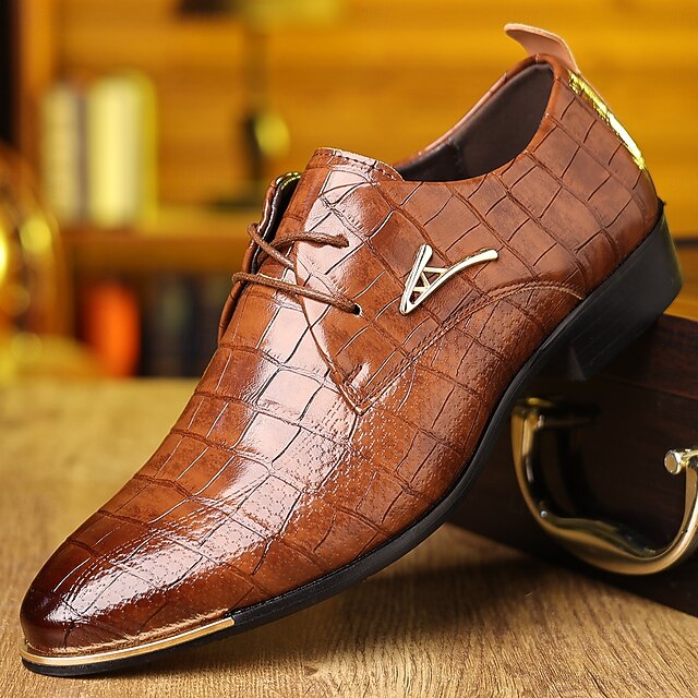 Croco and Ostrich Combination Patchwork Men Faux Leather Oxford Shoes