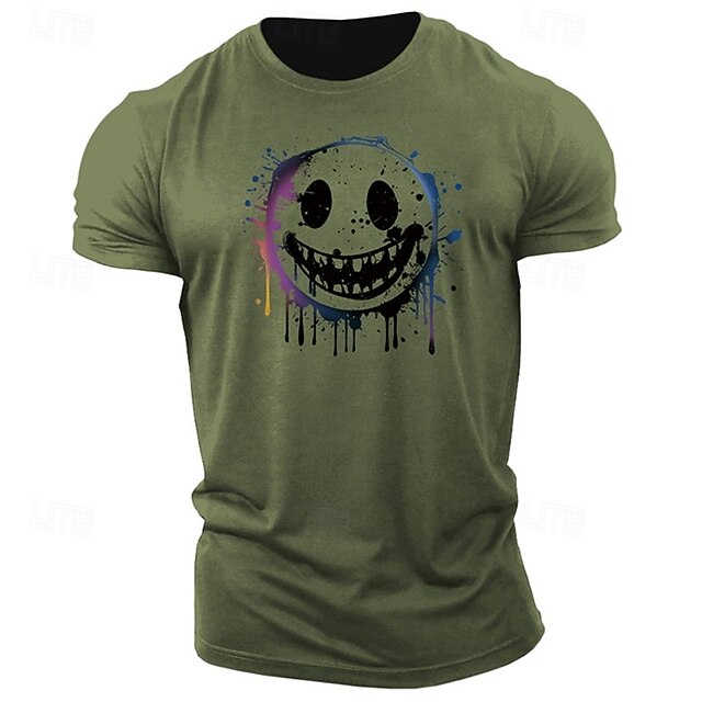 Mens Short Sleeve Graphic T-Shirt with Distorted Smiley Face and Paint Splatter Design4