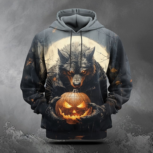  pumpa werewolf herr komfort färg tröjor mode 3d-tryck luvtröja halloween hoodies svart