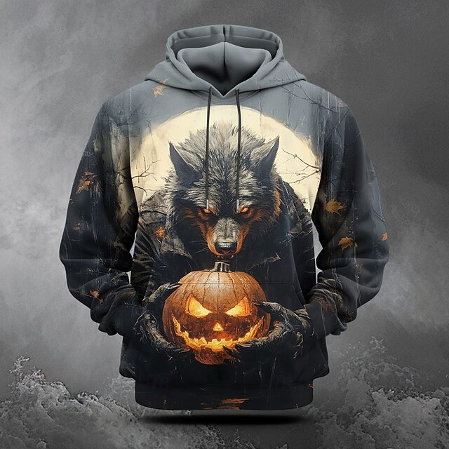Halloween Men's Pumpkin Werewolf Hoodie Hoodies Sweatshirt Fashion Cool Long Sleeve Hooded Black Pocket 3D Print Fall Winter Designer4
