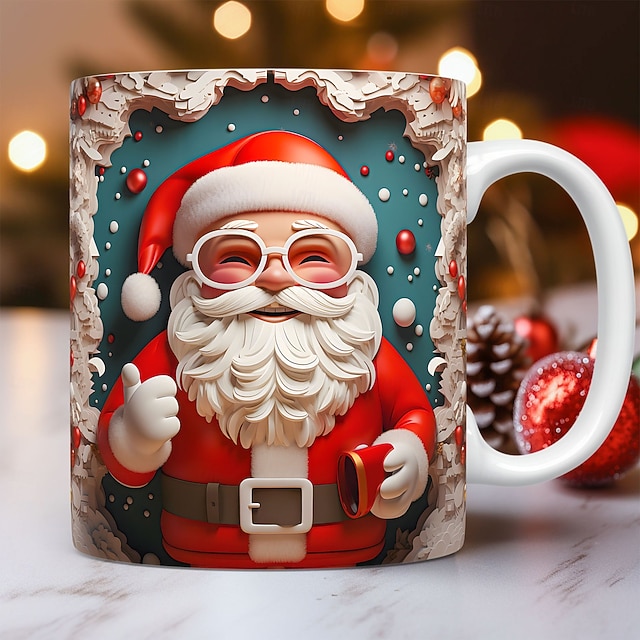  Weihnachtsgeschenk-Tasse mit 3D-Illusion, Weihnachtsmann, Keramik-Kaffeetasse, Weihnachtsgeschenk, festlich und einzigartig, 330 ml