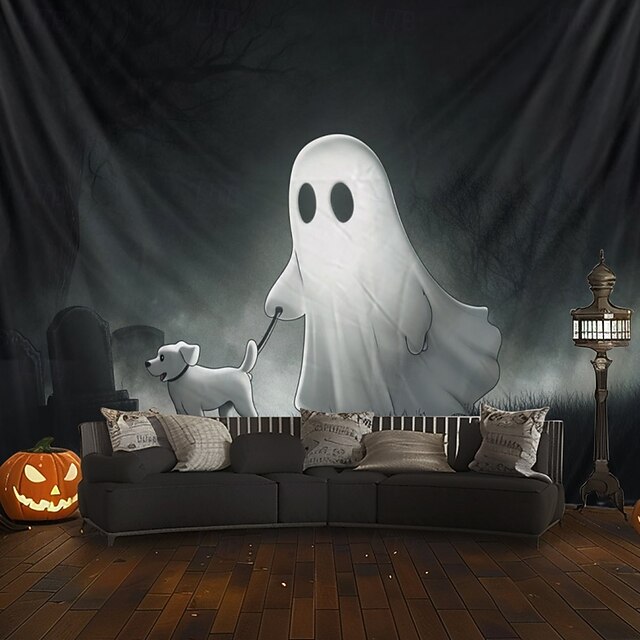 Halloween Decorations Hanging Tapestry Ghost Walking Dog Wall Art