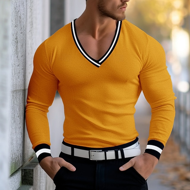  Miesten T-paita Pullover-huppari Neulo T-paita Pitkähihainen V kaula-aukko Talvi 봄 & Syksy Yhtenäinen väri Neuleet V-aukko Rento / arki Tumman harmaa Valkoinen Musta Top T-paita miehille
