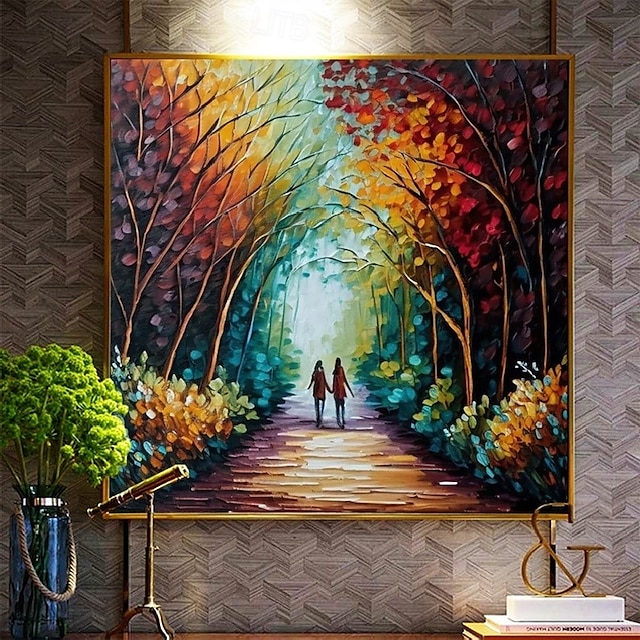  art mural d'arbre fait à la main peinture de forêt colorée toile faite à la main arbres colorés peinture sur toile de forêt un rendez-vous avec la pluie peinture sur toile immense toile décoration