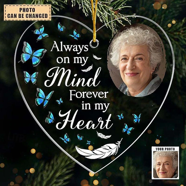 Personalized Photo Christmas Memorial Ornament Custom Memorial Gifts 2D Acrylic Gifts Hanging Pendant Xmas Decoration for Loss of Mom Dad Family Parents Friends 6