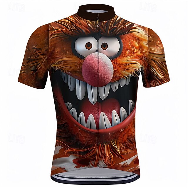 Men's Cycling Jersey Cartoon Short Sleeve Bike Tee Tshirt Top with 3 Rear Pockets Mountain Bike MTB Road Bike Cycling Quick Dry Front Zipper Wicking Sports Brown Khaki Clothing Apparel3