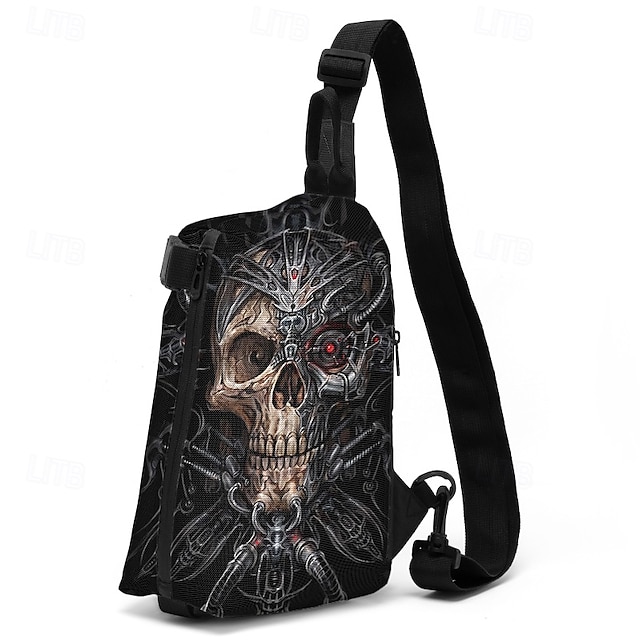  crossbody-slyngetaske med gotisk kranieprint til mænd - skuldertaske i mørk punk-stil med justerbar rem
