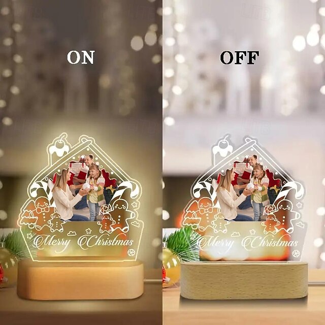Personalized Christmas LED Night Light Acrylic Lamp Custom Photo USB