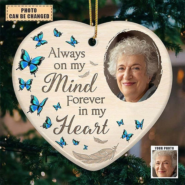 Personalized Photo Christmas Memorial Ornament Custom Memorial Gifts 2D Acrylic Hanging Pendant Xmas Decoration for Loss of Mom Dad Family Parents Friends 6