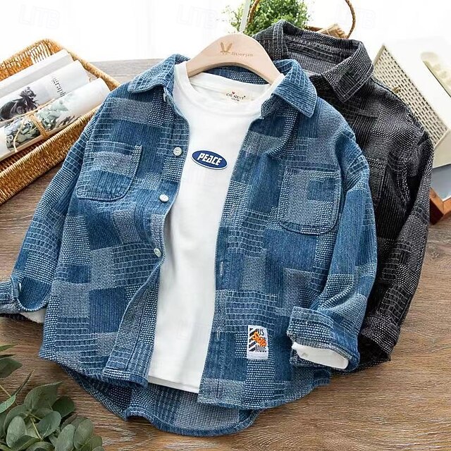 Chemise-manteau Plaid à Manches Longues Pour Garçon - Veste D'hiver Décontractée, Col Rabattu, Pour Toutes Occasions