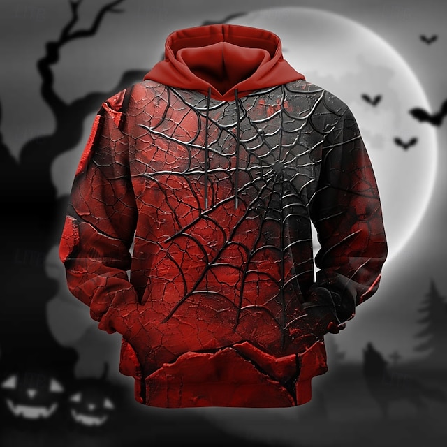  Halloween Homens SPIDER Moletom Moletons Moletom Manga Longa Moletom com capuz Com Capuz Moda Impressão 3D dia das Bruxas Férias Vermelho Bolsos Impressão 3D Outono Inverno Designer