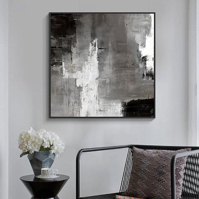  Peinture à l'huile noire 3D faite à la main sur toile, grand couteau à palette texturé abstrait peint à la main, peinture à l'huile boho, art mural personnalisé, œuvre minimaliste contemporaine pour
