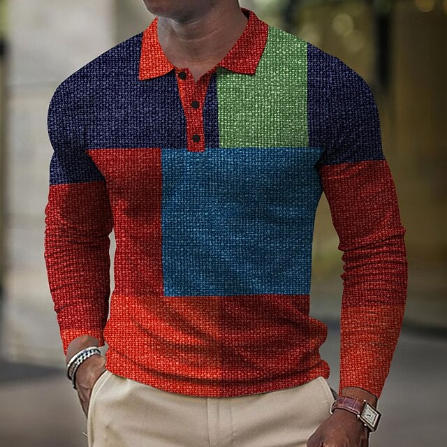 Men's Plaid Golf Shirt Long Sleeve Polo Shirts Collared Shirts Vintage Vacation Wear Formal Wear Festival Wear Buttons 3D Print Spring Fall Winter Brown 6