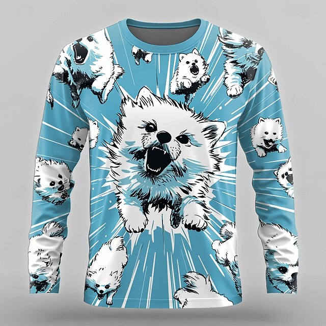 Men's Dog Funny T Shirt Long Sleeve T shirt 3D Print Crew Neck Shirt Designer Retro Vintage Street Casual Daily Blue Summer Spring Fall Clothing Apparel S M L XL XXL XXXL4