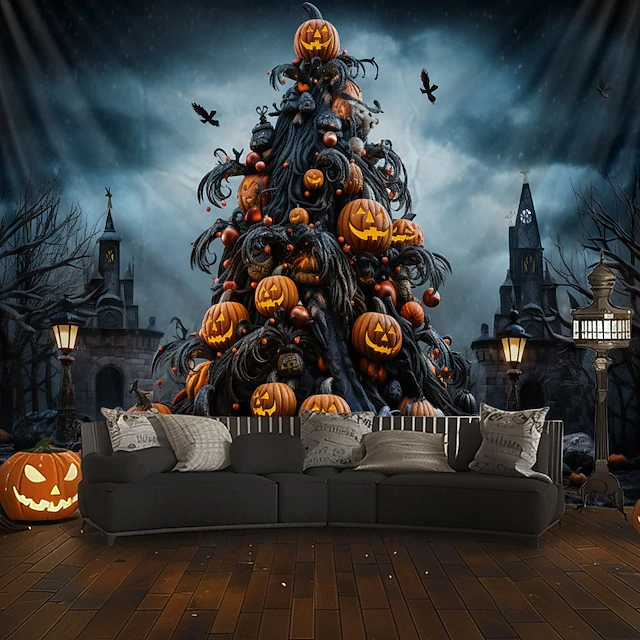Halloween Decorations Hanging Tapestry Skeletons Halloween Tree Wall Art Large Tapestry Mural Decor Photograph Backdrop Blanket Curtain Home Bedroom Living Room Decoration 16