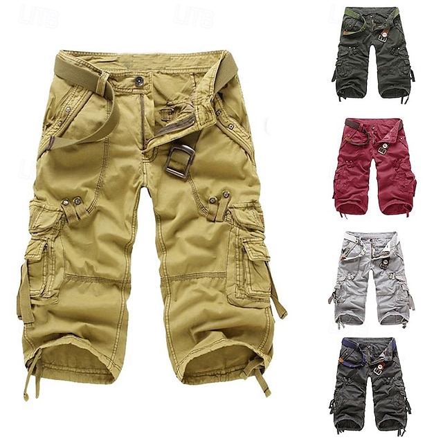  Men's Cargo Shorts Shorts Capri Pants Multi Pocket Straight Leg Solid Colored Comfort Wearable Calf-Length Outdoor Daily Sports Stylish Yellow Army Green