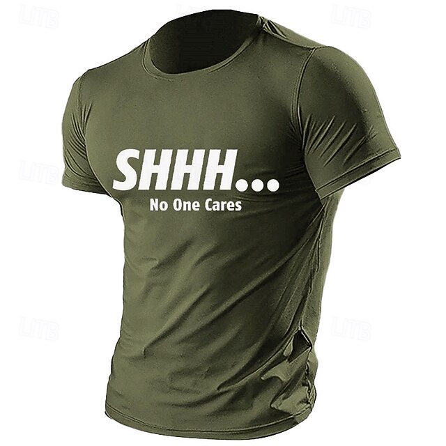 Men's Sarcastic 'SHHH... No One Cares' Graphic T-Shirt, Short Sleeve, Olive Green4