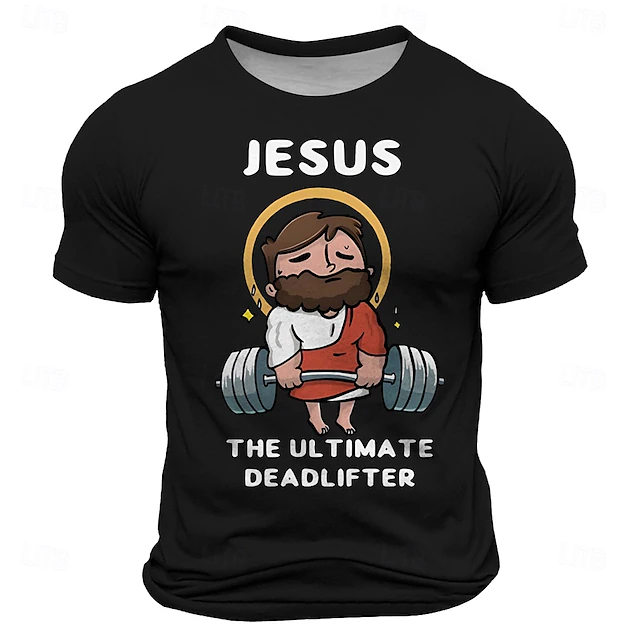 Men's Funny Jesus Christian T Shirt Short Sleeve T shirt 3D Print Crew Neck Shirt Retro Vintage Casual Street Style Sports Outdoor Holiday Going out Lake Blue Black White Spring & Summer Clothing 8