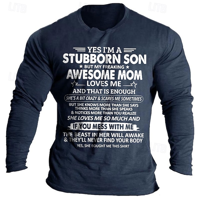  Lustig Brief drucken Dunkelgrau meliert Schwarz Dunkelblau T Shirt Herren Grafik 100% Baumwolle Hemd Sport Klassisch Hemd Langarm Bequemes T-Shirt Sommer Herbst Modedesigner-Kleidung S M L XL XXL