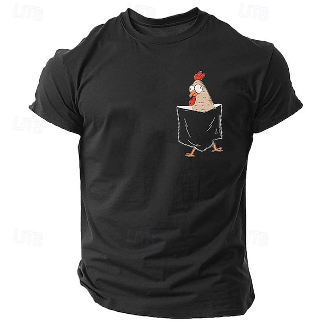 Men's Funny Chicken Pocket Graphic Tee Shirt Short Sleeve Humorous Animal Design Top 6