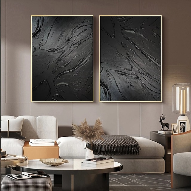  abstraktes schwarzes Ölgemälde handgemachtes Wabi Sabi Ölgemälde handgemachte Wandkunst beige abstraktes Gemälde auf Leinwand ein Paar beige Textur Wandkunst neutrale abstrakte Wandkunst Boho Wal