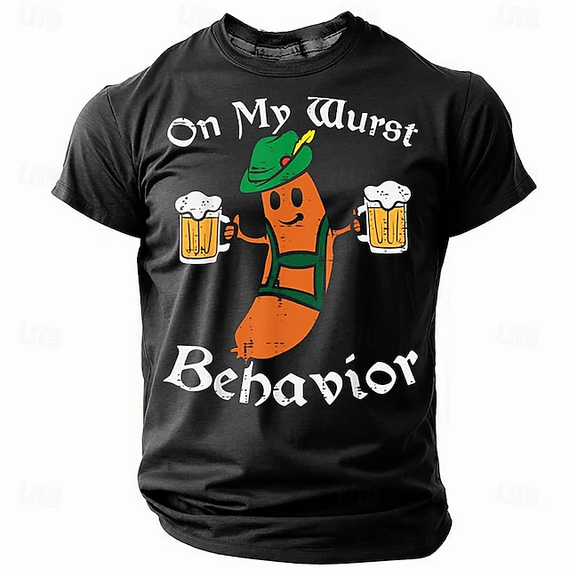 Men's On My Wurst Behavior Funny Oktoberfest Pun Graphic T-Shirt, Short Sleeve, For Beer Lovers 6