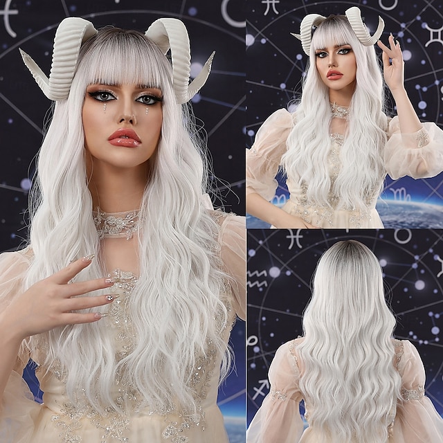  Perruque Synthétique Uniformes Costumes de carrière Princesse Bouclé Ondulé Partie médiane Coupe Dégradée Fabriqué à la machine Perruque 24 pouces Noir / Blanc Cheveux Synthétiques Femme Cosplay