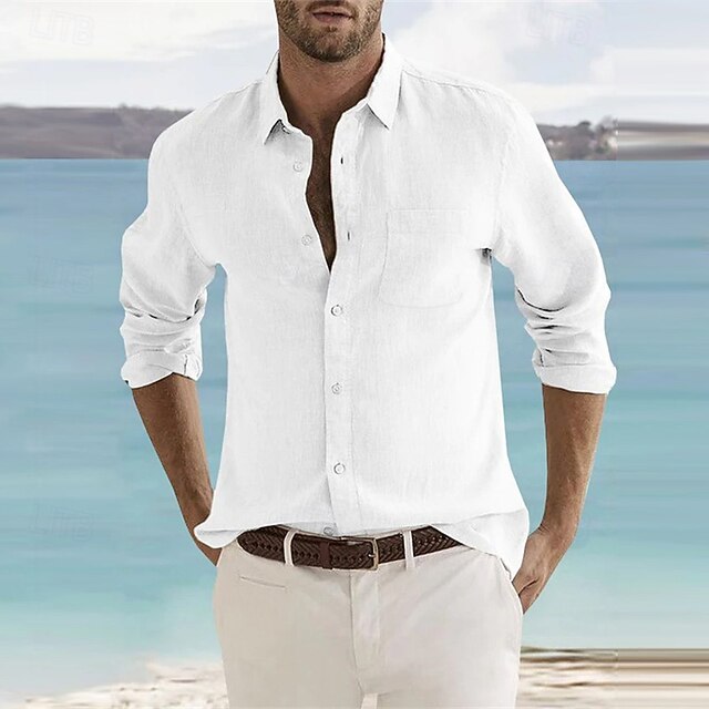 Men's Linen Shirt Summer Shirt Beach Wear Button Up Shirt Graphic Prints Vacation Curise White Blue Brown Green Long Sleeve Turndown Spring Autumn / Fall Clothing Apparel Button-Down3