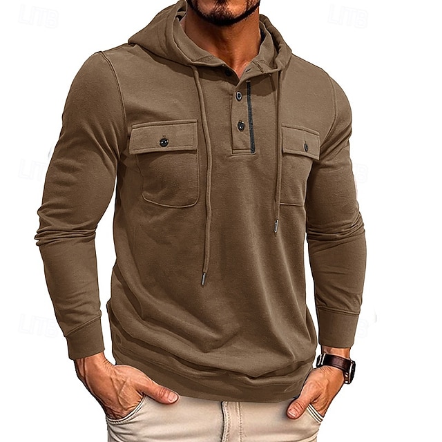  Homme Sweat à capuche Noir Vert Véronèse Vert Gris foncé Café Capuche Plein Poche Sport & Loisir du quotidien Vacances Coton Vêtement de rue basique Décontractées Printemps & Automne Vêtement Tenue