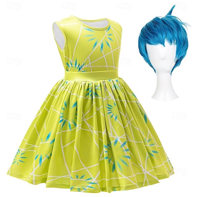  Inside Out 2 Joy Dress Costume Girls' Movie Cosplay Cosplay Halloween Carnival Party With Costume Wigs