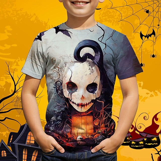 Halloween Boys 3D Graphic Skull T shirt Tee Short Sleeve Summer Spring Fashion Basic Polyester Kids 4-12 Years Crew Neck Outdoor Casual Daily Regular Fit2