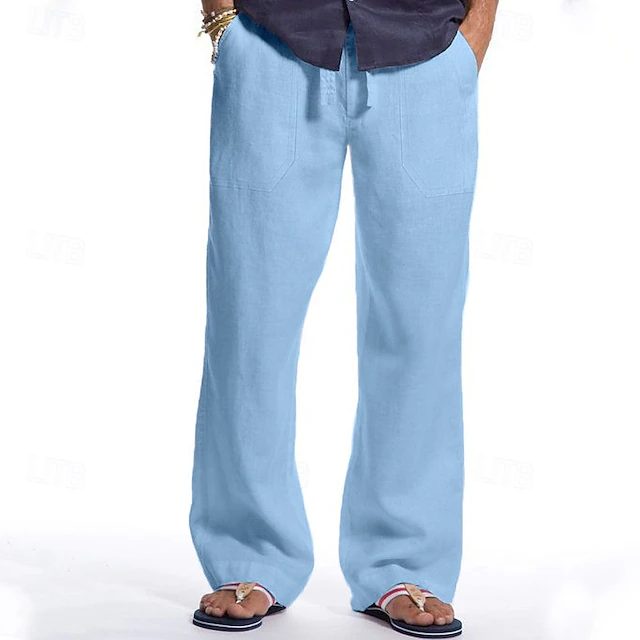 Men's Trousers Summer Pants Beach Pants Drawstring Elastic Waist Plain Comfort Breathable Outdoor Daily Going out Fashion Streetwear White Navy Blue 12