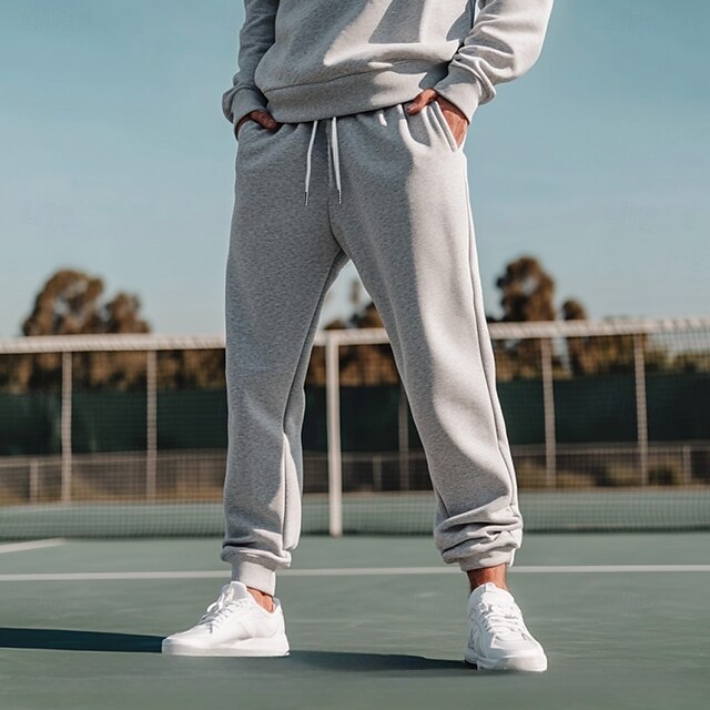 Men's Fleece Pants Sweatpants Joggers Workout Pants Track Pants Pocket Elastic Waist Solid Color Lightweight Full Length Casual Daily Trousers Athletic White Navy Blue Micro-elastic 11