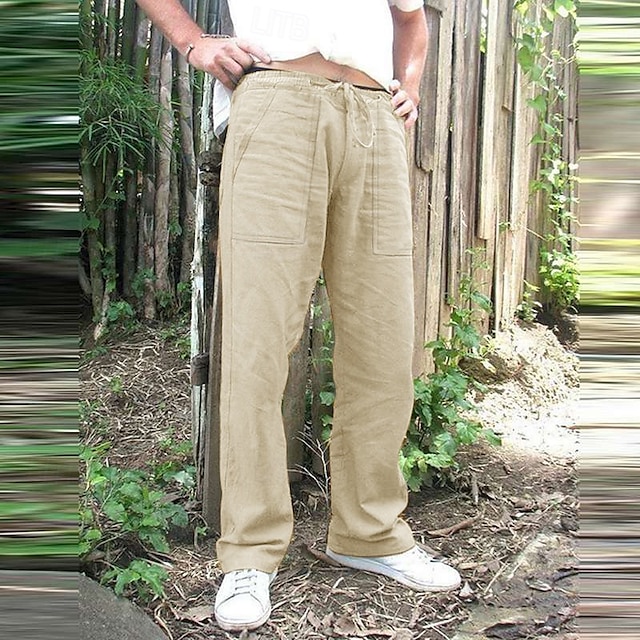  Per uomo Pantaloni di Lino Pantaloni Pantaloni Estivi Pantaloni da Spiaggia Coulisse Tasca Design con Coulisse Elastica Semplice Leggero Traspirante Lunghezza intera Yoga Palestra Moda Streetwear